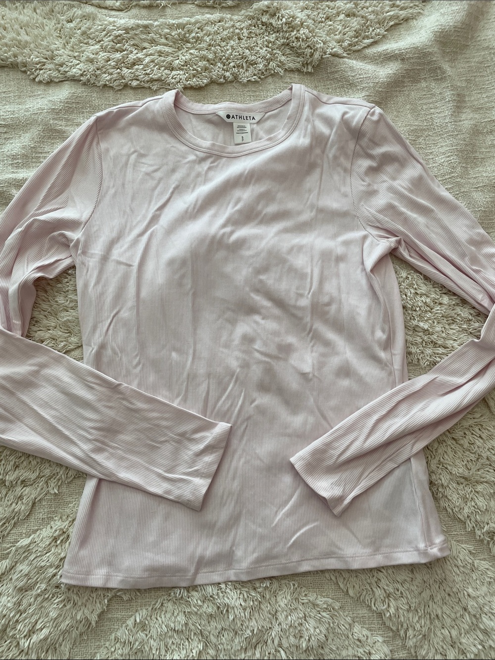 Athleta Light Pink Ribbed Long Sleeve Crew Top Size Small NWOT